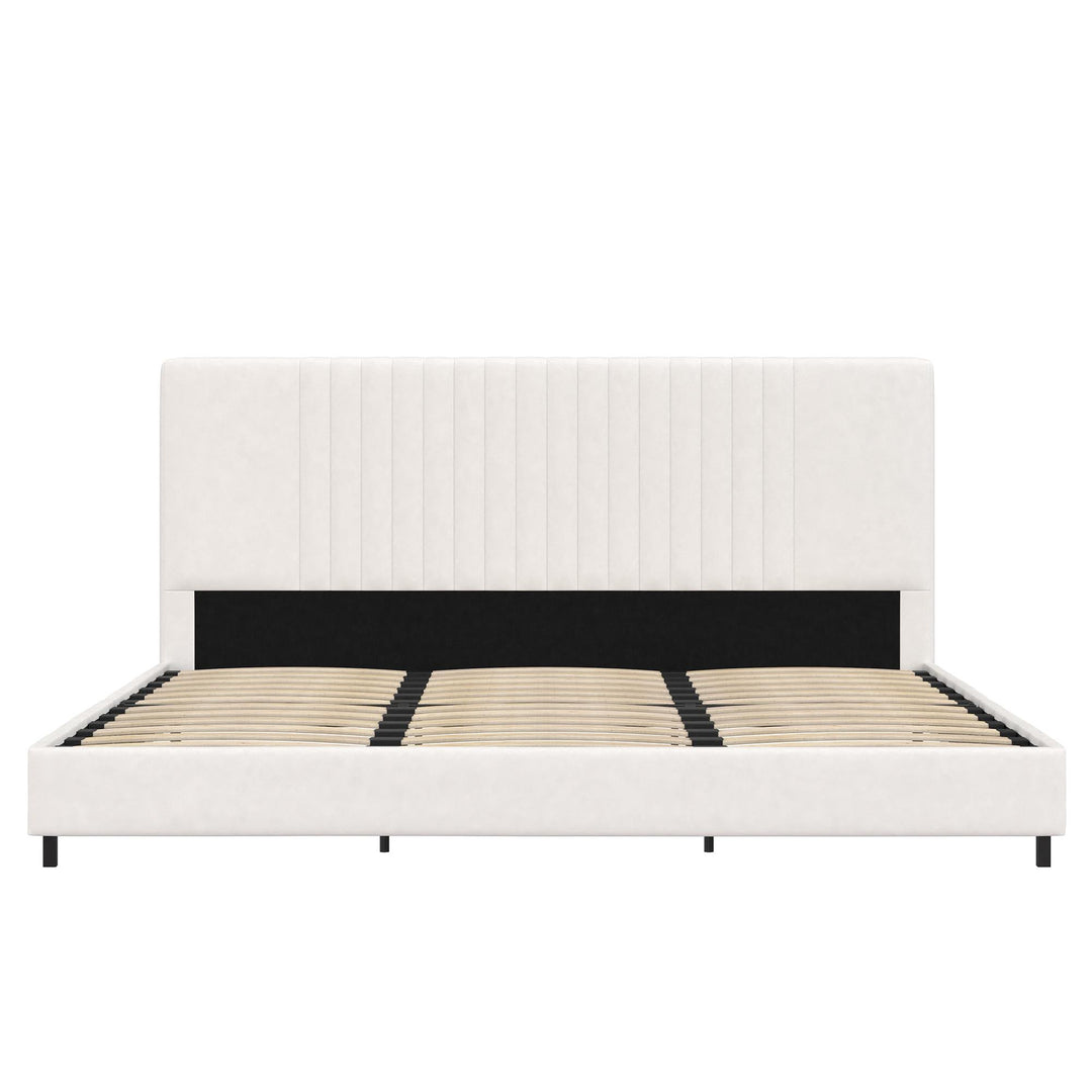Rio Faux Leather Upholstered Platform Bed with Tufted Headboard - White - King
