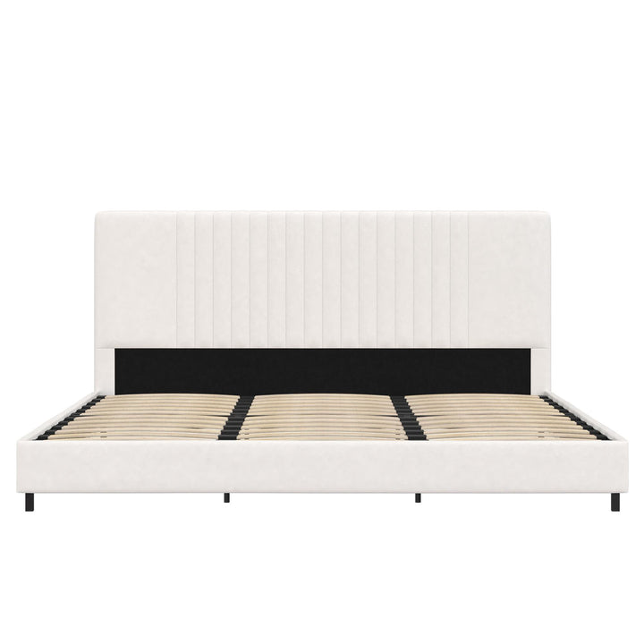 Rio Faux Leather Upholstered Platform Bed with Tufted Headboard - White - King