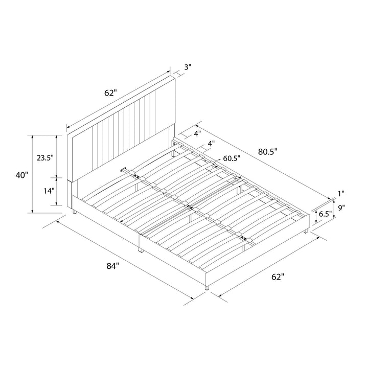 bed frame with leather headboard - Black - Queen Size