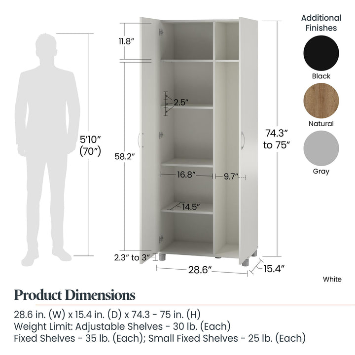 Basin Tall Asymmetrical Storage Cabinet with Adjustable Shelving and Feet  -  Dove Gray