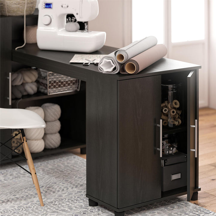 Craft desk with storage cabinet -  Black Oak