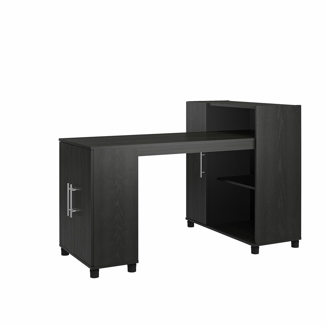 Desk with integrated storage cabinet -  Black Oak