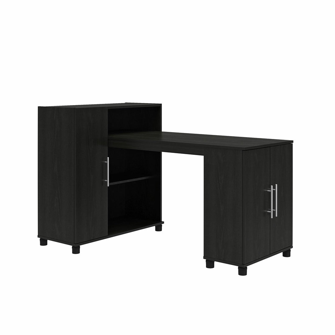 Camberly Hobby and Craft Desk with Storage Cabinet  -  Black Oak