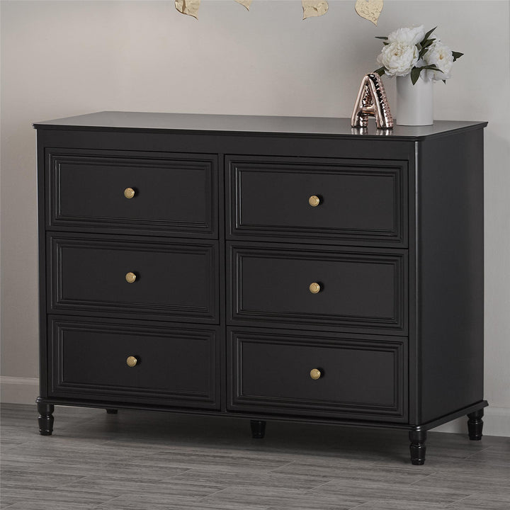 Organized living with painted 6 drawer dresser -  Black