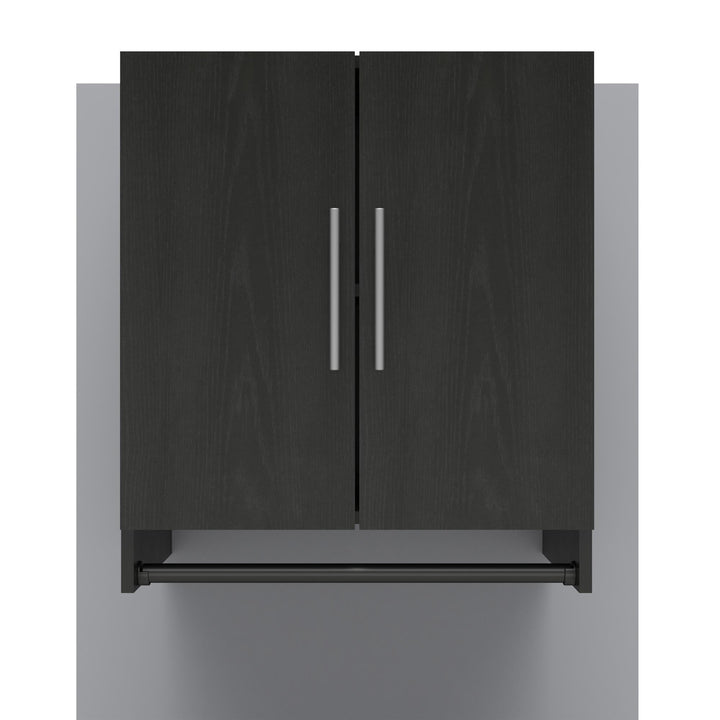 Camberly 2 Door Wall Cabinet with Hanging Rod  -  Black Oak