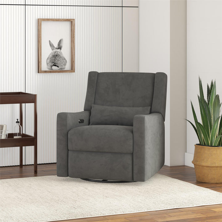 Swivel Glider Recliner with USB Port -  Gray