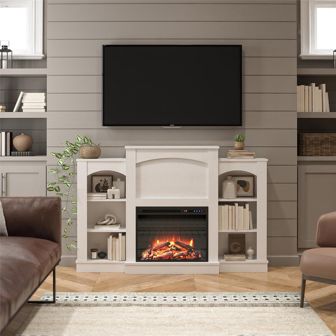 Hawke's Bay Fireplace Mantel with Bookshelf Design -  Ivory Oak