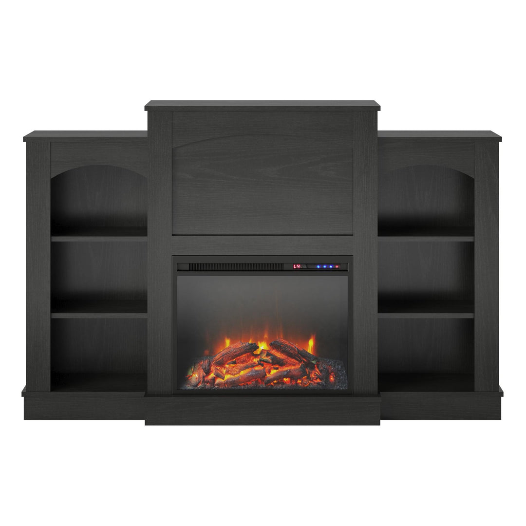 Hawke's Bay Electric Fireplace Mantel with Bookshelves  -  Black Oak