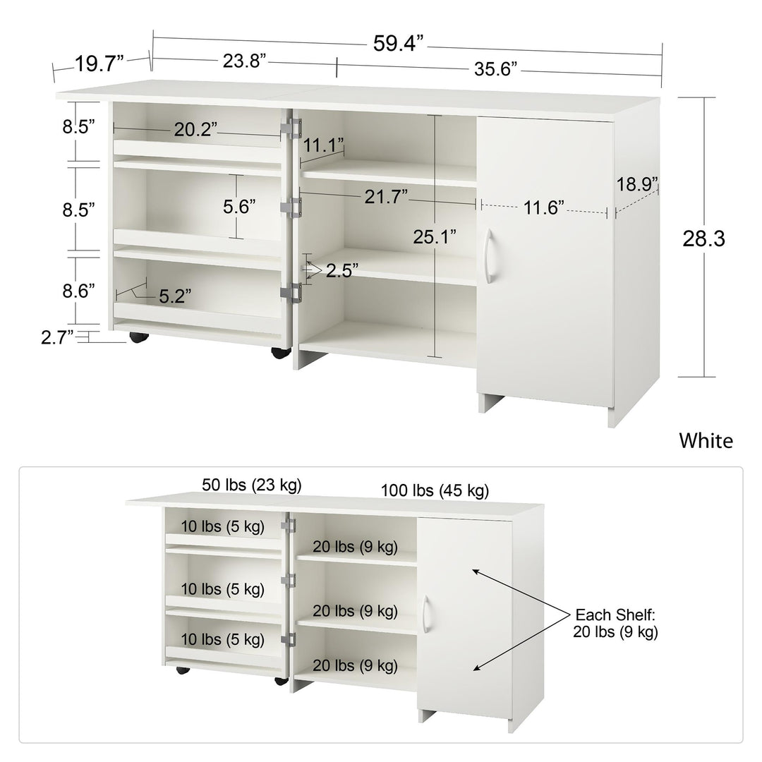 Swivel Craft Desk with Arleta Design and Storage -  White