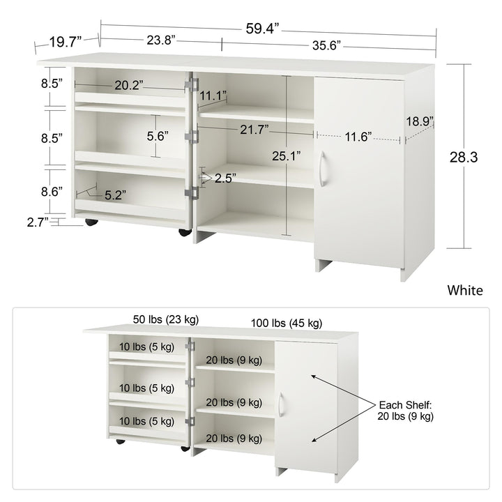 Swivel Craft Desk with Arleta Design and Storage -  White