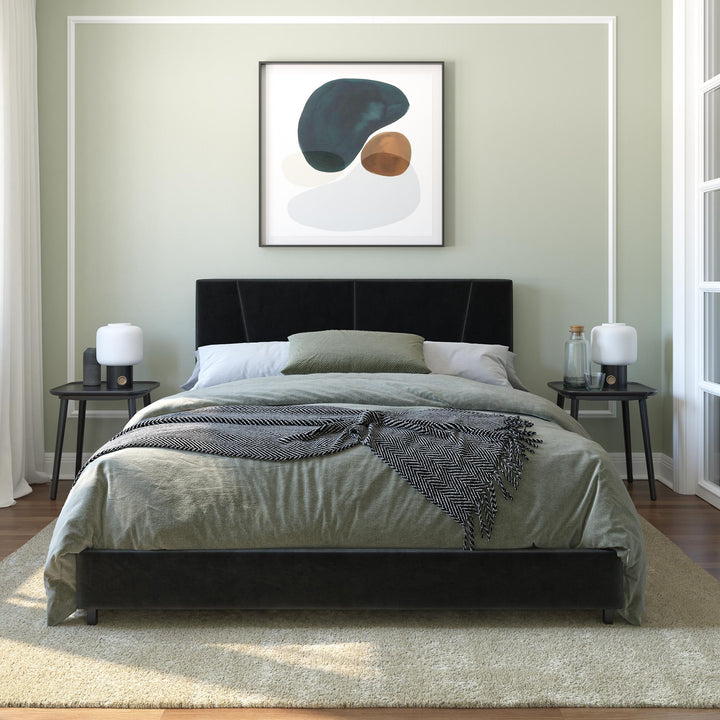 upholstered platform bed velvet - Black - Queen Size