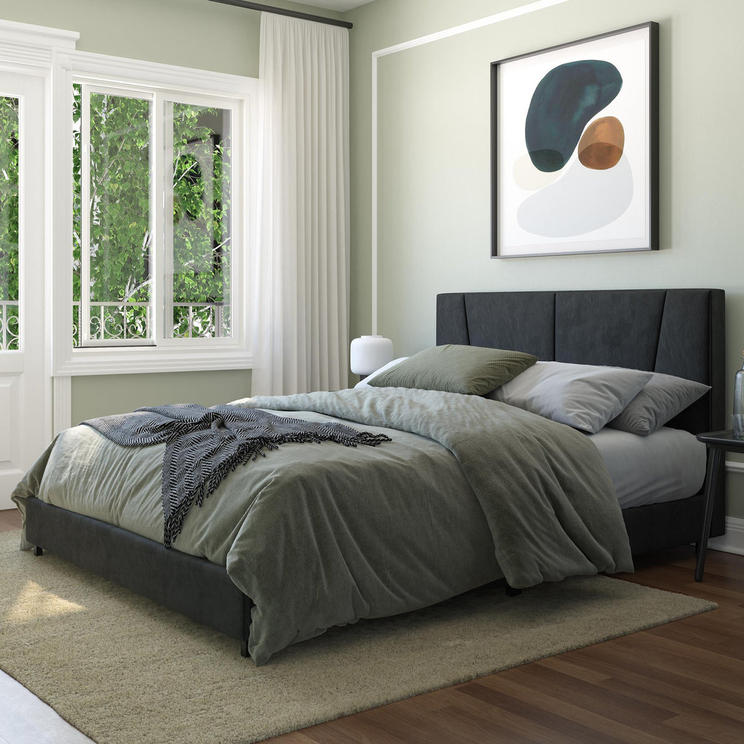 velvet bed with tufted headboard - Black - Queen Size
