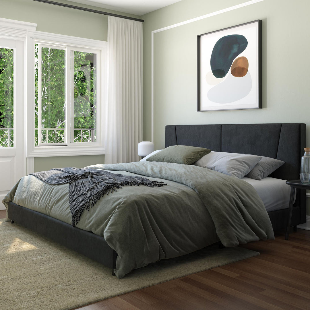 velvet bed with tufted headboard - Black - King Size