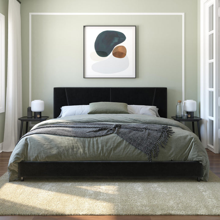 upholstered platform bed velvet - Black - King Size