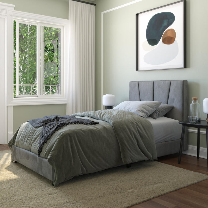 velvet bed with tufted headboard - Gray - Twin Size