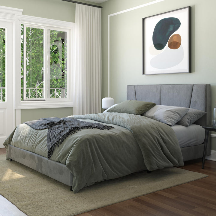 velvet bed with tufted headboard - Gray - Full Size
