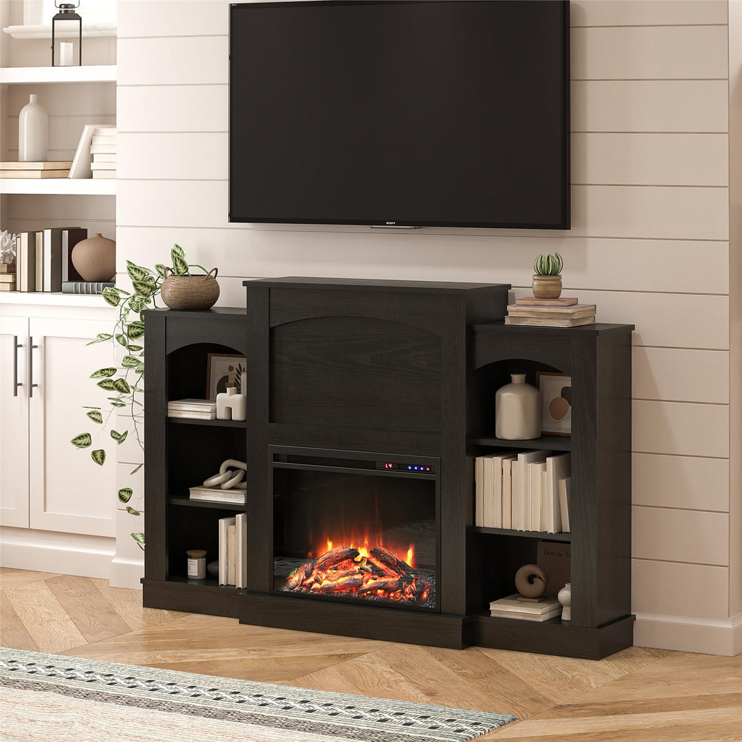 Electric Fireplace Mantel with Bookshelves -  Black Oak