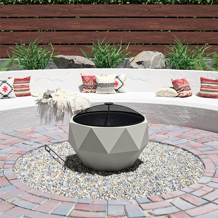 25" Geo fire pit with rain cover -  Gray