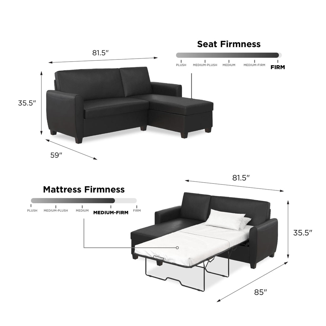 Noah Sectional Sofa Bed with Storage and Reversible Chaise - Black - Twin