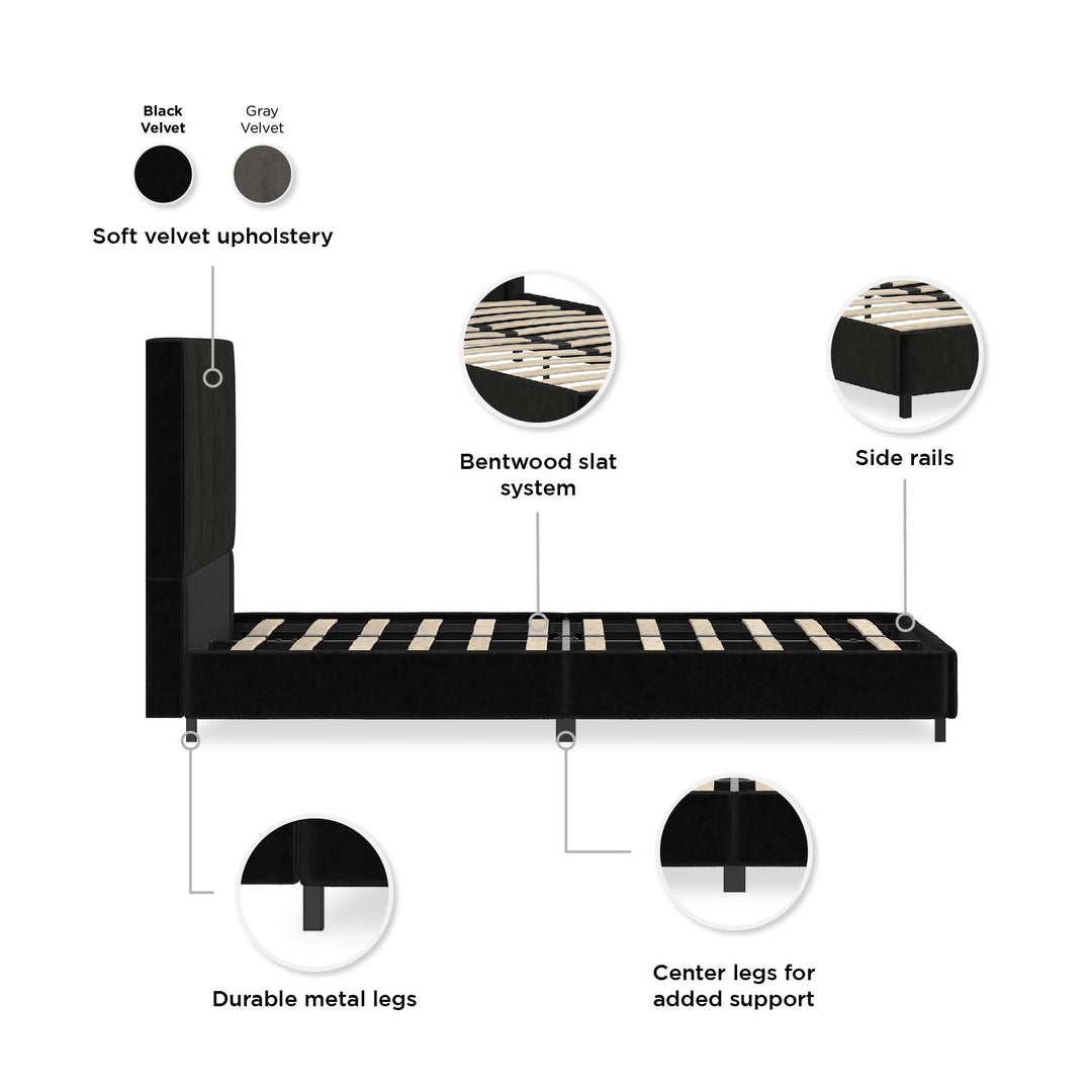 velvet platform bed - Black - Twin Size