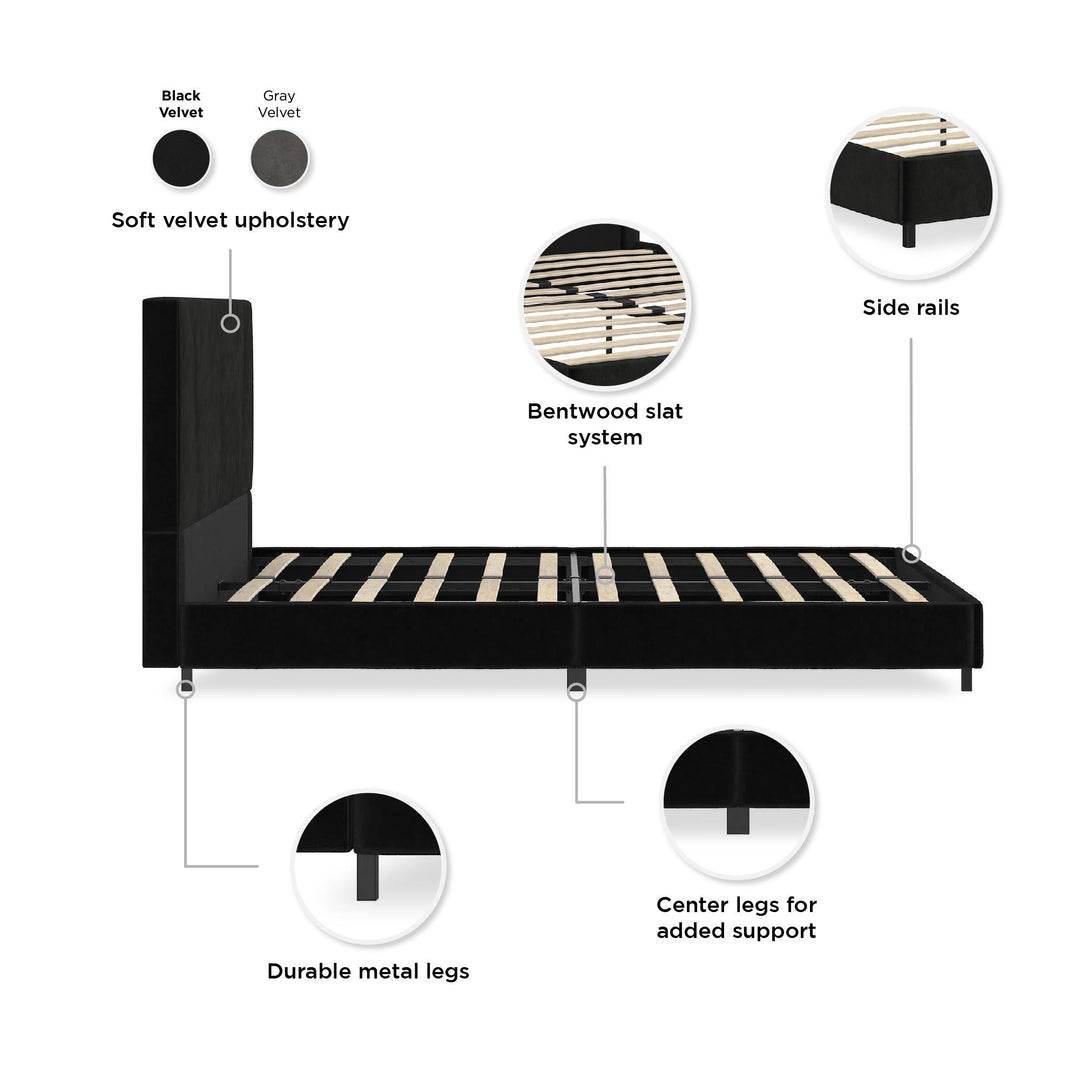velvet platform bed - Black - Full Size