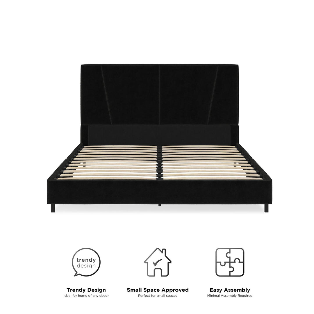 velvet upholstered headboard - Black - Queen Size
