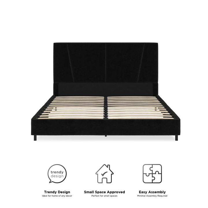 velvet upholstered headboard - Black - Queen Size