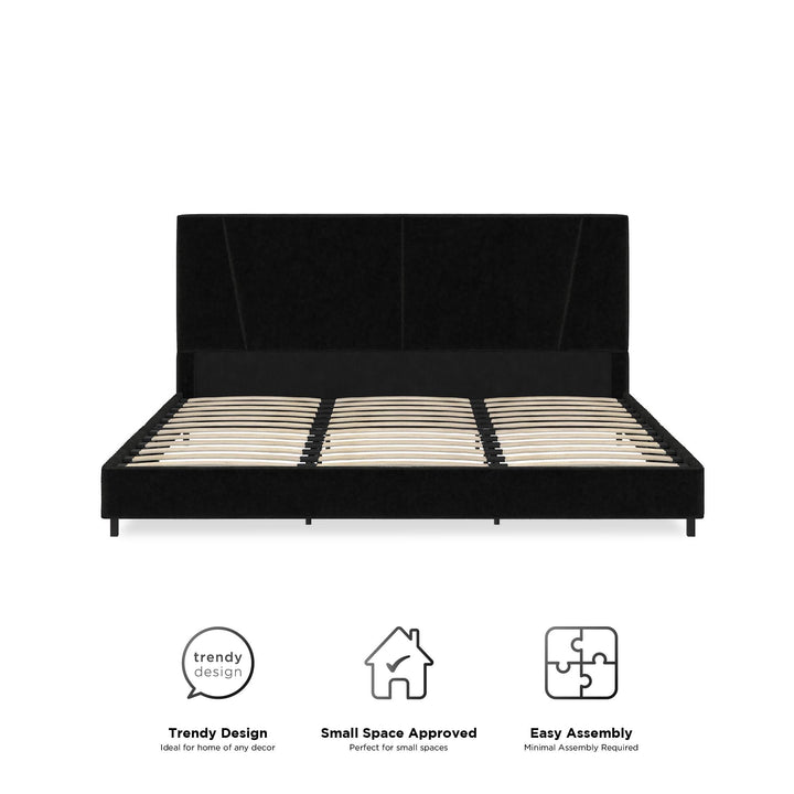 velvet upholstered headboard - Black - King Size