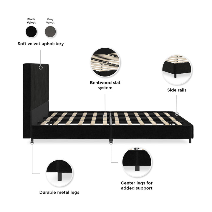 velvet platform bed - Black - King Size