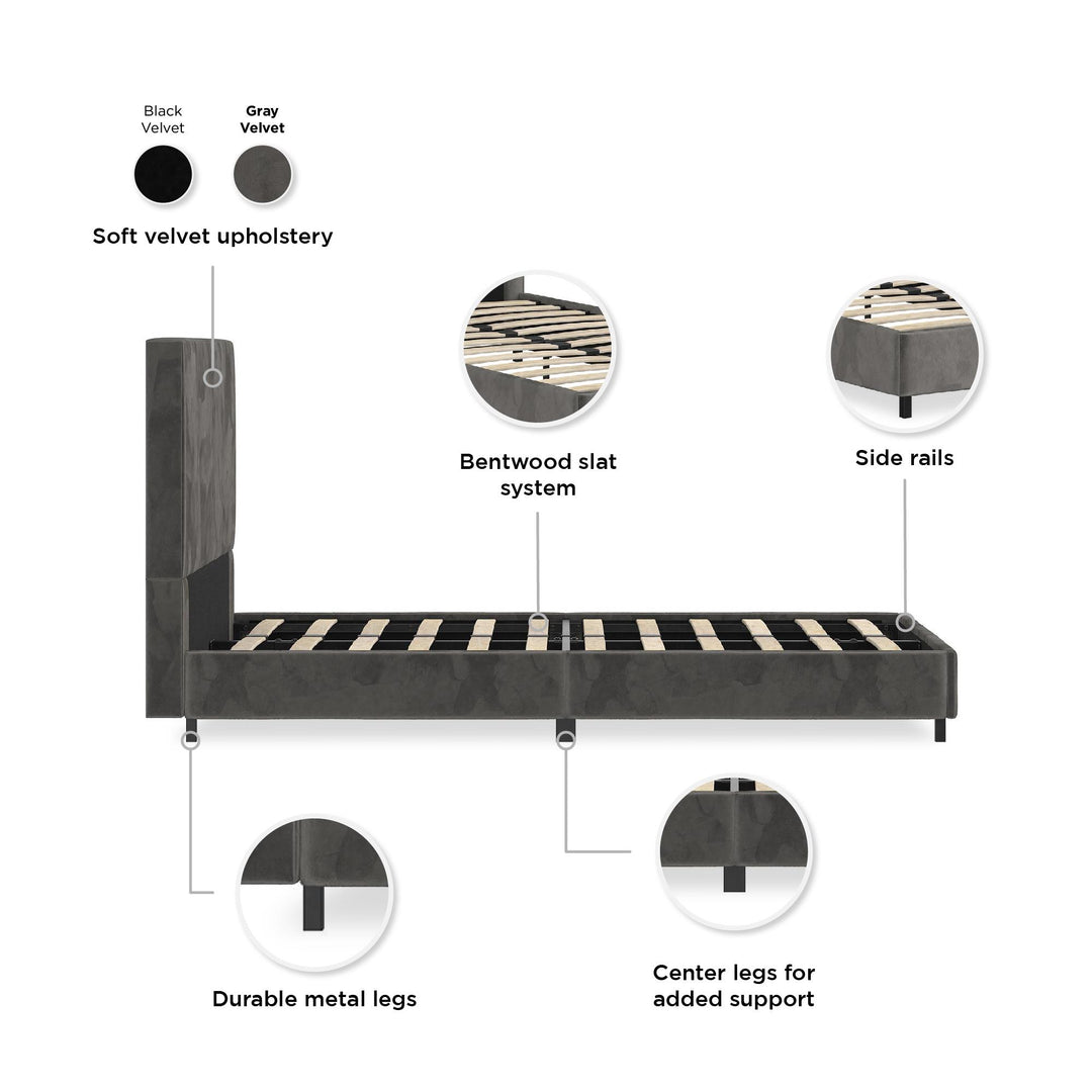 velvet platform bed - Gray - Twin Size