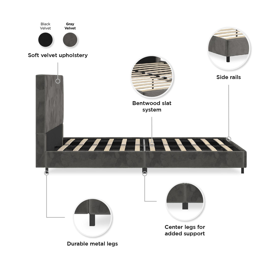 velvet platform bed - Gray - Full Size