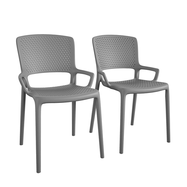 Outdoor/Indoor Stacking Resin Chair with Square Back and Arms, Set of 2 - Fog Gray - 2-Pack