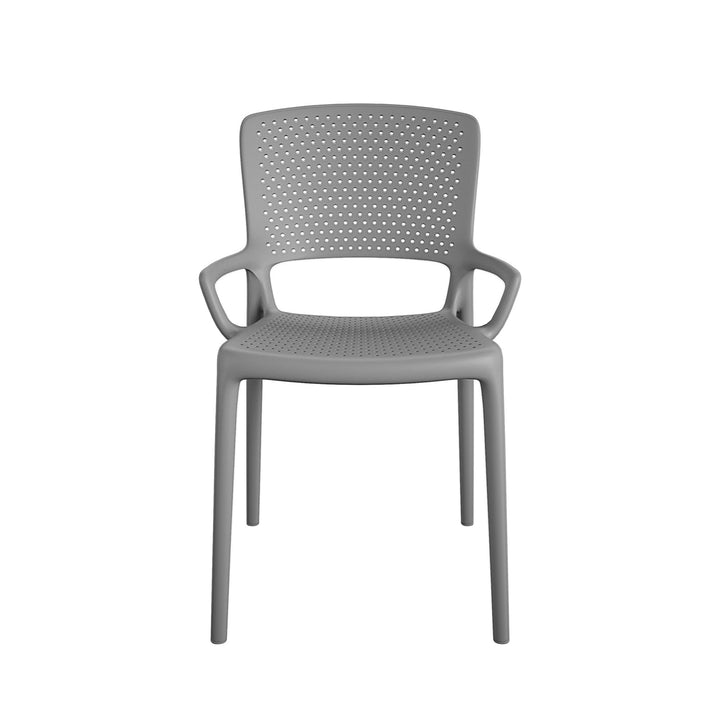 Outdoor/Indoor Stacking Resin Chair with Square Back and Arms, Set of 2 - Fog Gray - 2-Pack