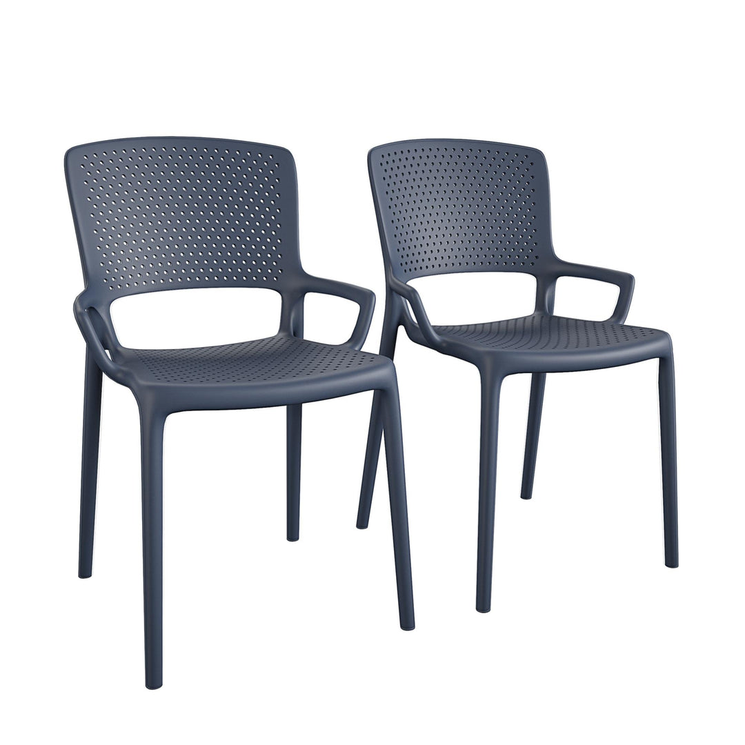 Outdoor/Indoor Stacking Resin Chair with Square Back and Arms, Set of 2  -  Navy 