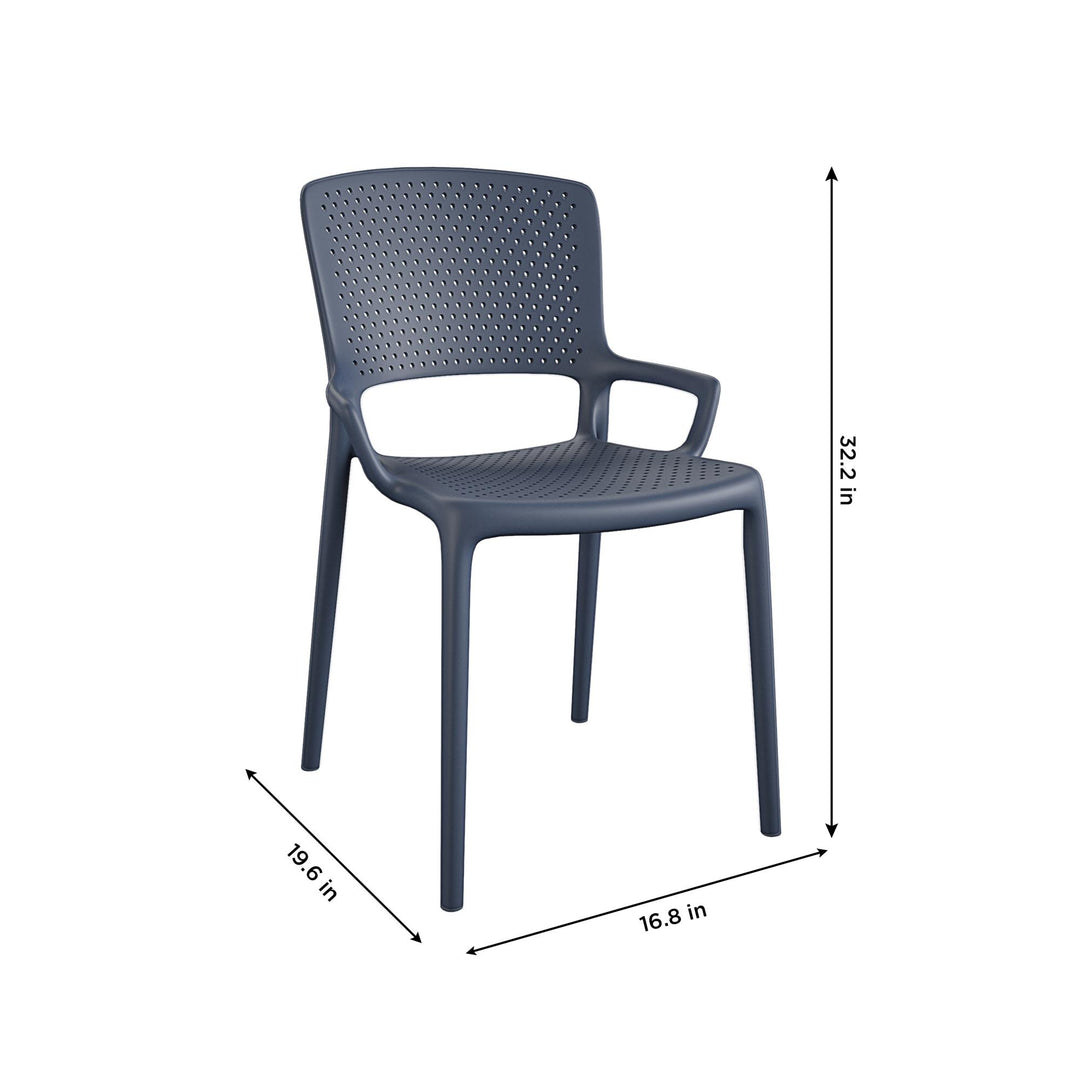 Outdoor/Indoor Stacking Resin Chair with Square Back and Arms, Set of 2 - Navy - 2-Pack