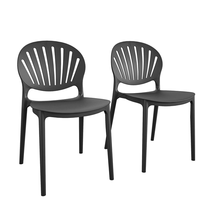 Outdoor/Indoor Stacking Resin Chair with Shell Back, Set of 2  -  Black 