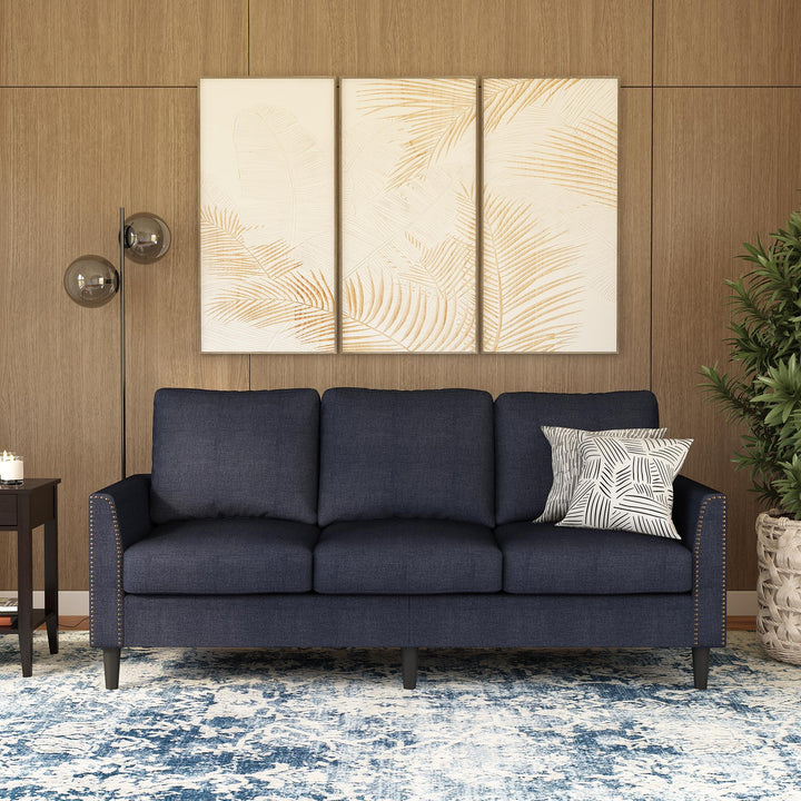 Dallas Linen Upholstered 3 Seater Sofa with Nailhead Trim - Blue