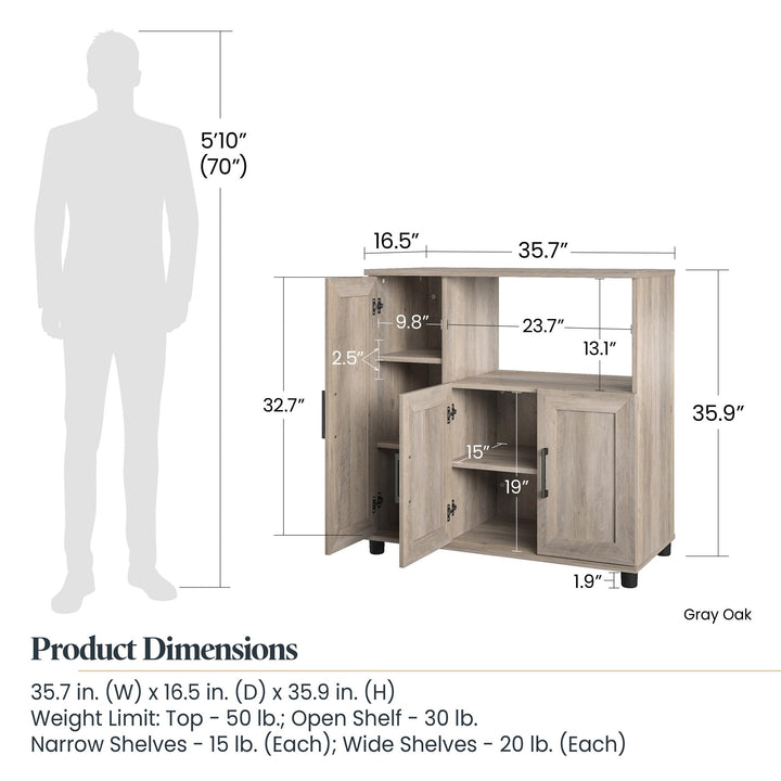 tall kitchen storage with microwave shelf - Gray Oak