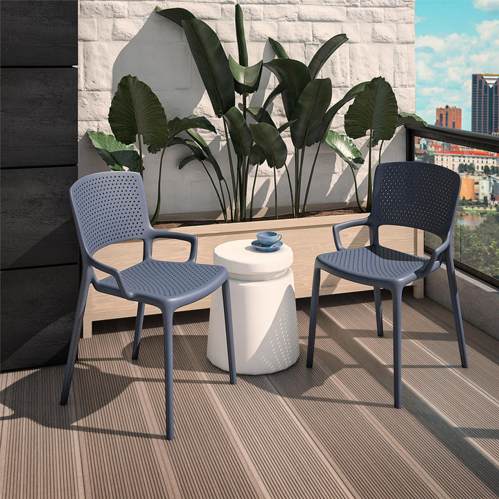 Outdoor/Indoor Stacking Resin Chair with Square Back and Arms, Set of 2 - Navy - 2-Pack