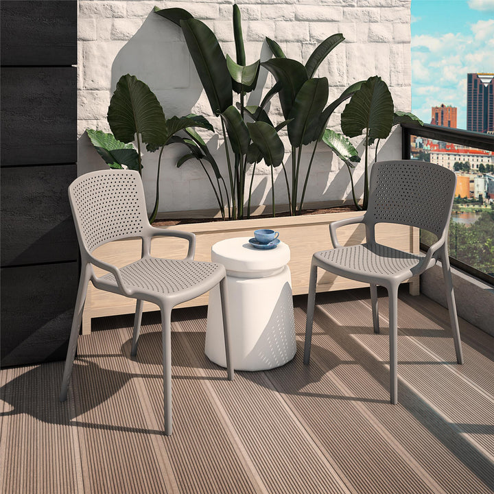 Outdoor/Indoor Stacking Resin Chair with Square Back and Arms, Set of 2 - Fog Gray - 2-Pack