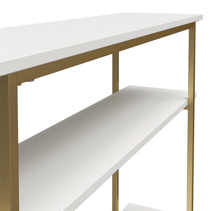 Olten Console Sofa Table with 3 Open Shelves and Metal Frame - White