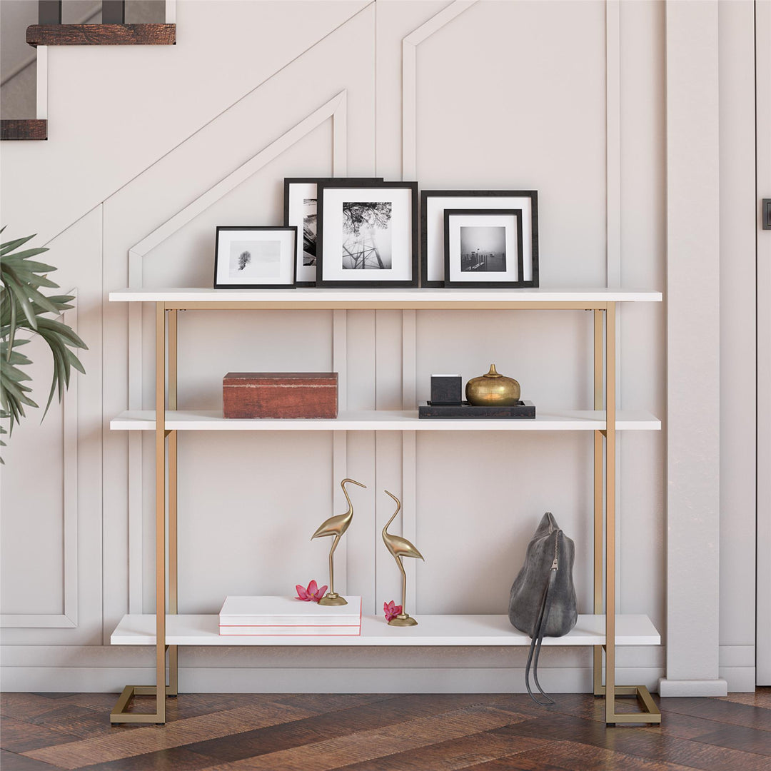 Olten Console Sofa Table with 3 Open Shelves and Metal Frame - White