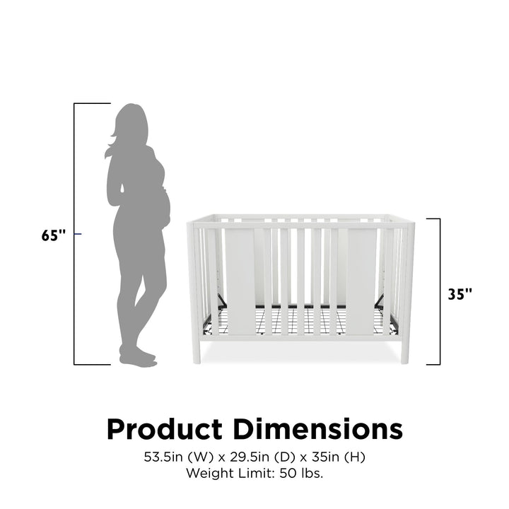 Crawford Curved Post 3 in 1 Crib with Adjustable Heights - White