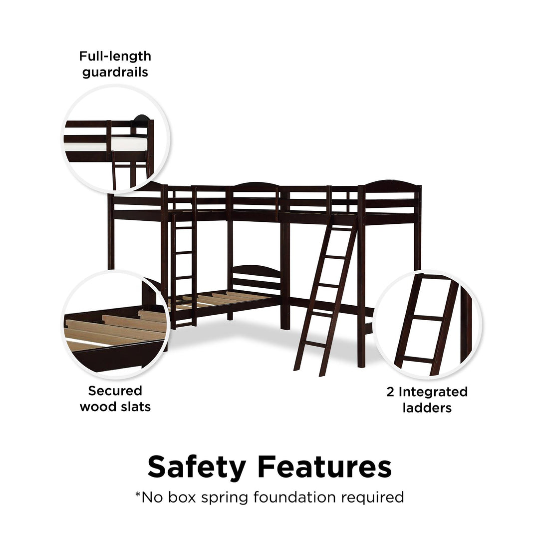 Clearwater Triple Wood Bunk/Loft Bed with Under Bed Storage - Espresso - Twin