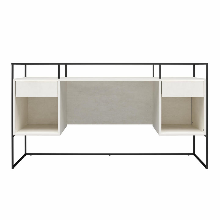 Camley Modern Desk with Fluted Glass Top, 2 Drawers and Storage  -  Plaster