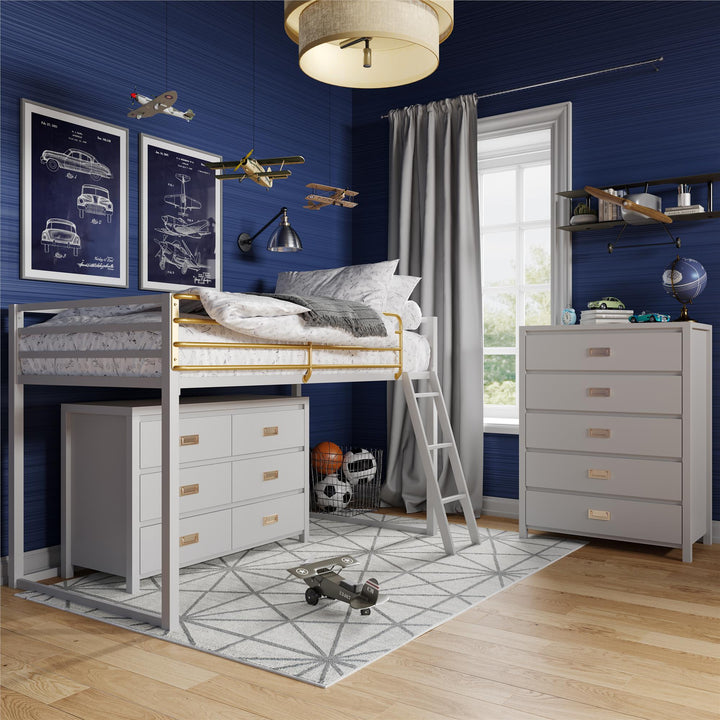 Monarch Hill Haven Metal Junior Loft Bed with Angled Ladder - Dove Gray - Twin