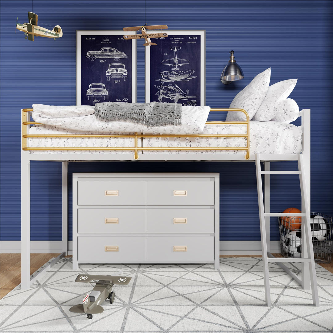 Monarch Hill Haven Metal Junior Loft Bed with Angled Ladder - Dove Gray - Twin