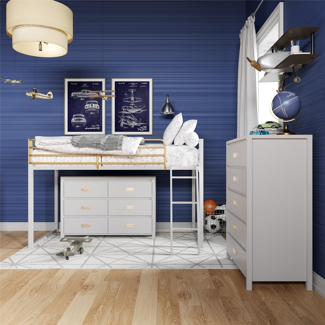 Monarch Hill Haven Metal Junior Loft Bed with Angled Ladder - Dove Gray - Twin