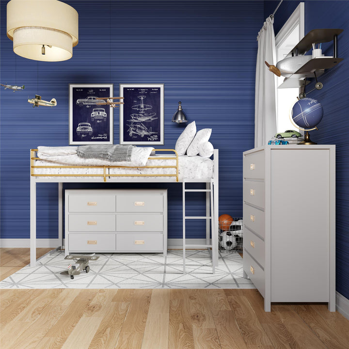 Monarch Hill Haven Metal Junior Loft Bed with Angled Ladder - Dove Gray - Twin