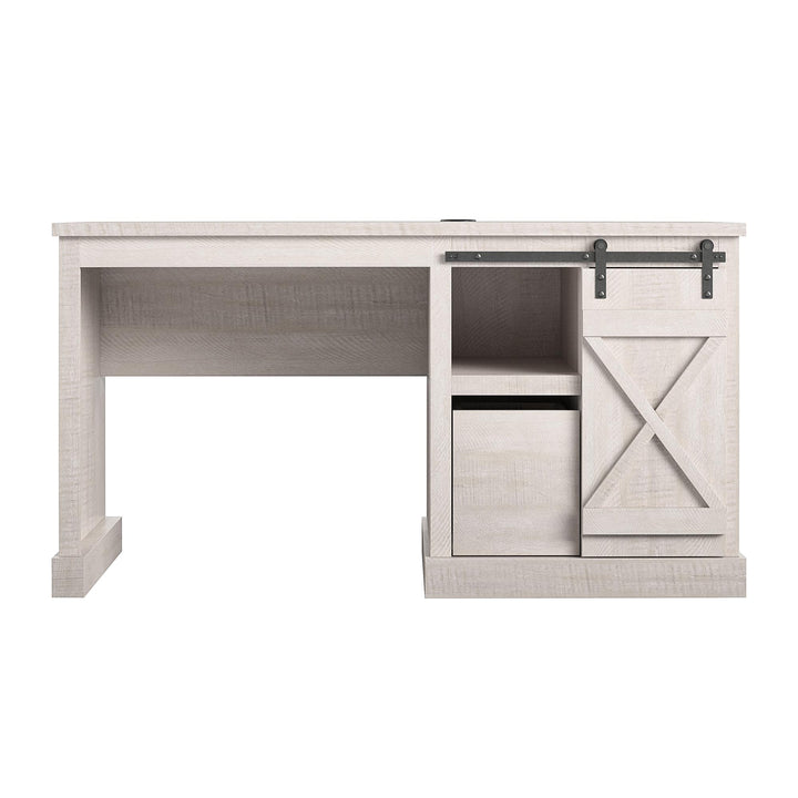 Harden Rustic Single Pedestal Computer Desk with Wireless Charger   -  Rustic White
